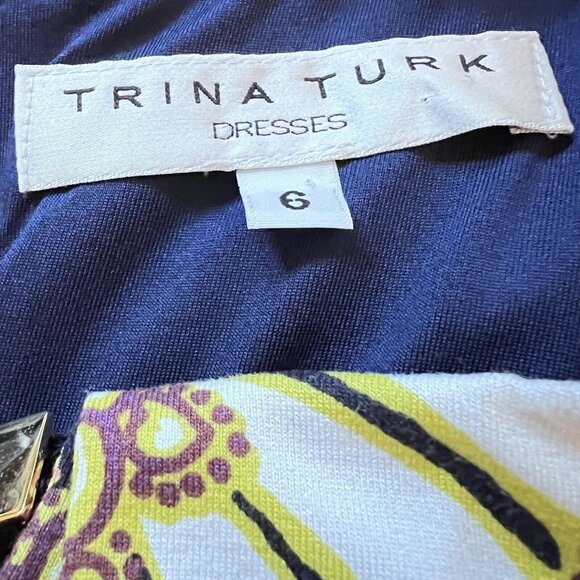 Trina Turk Sz 6 Mini Dress Floral Hippie Boho Kaleidoscope Lined Sleeves Stretch - Picture 4 of 12